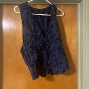 Vintage Tom Tom California Ladies' Navy Floral Vest Confetti Buttons Size Large